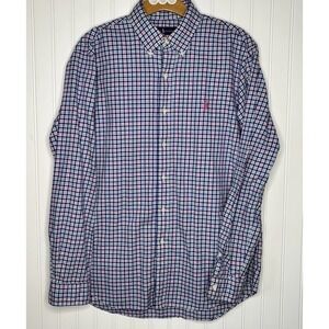 Ralph Lauren Shirt Mens Large Blue Pink White Plaid Button Down Cotton Office